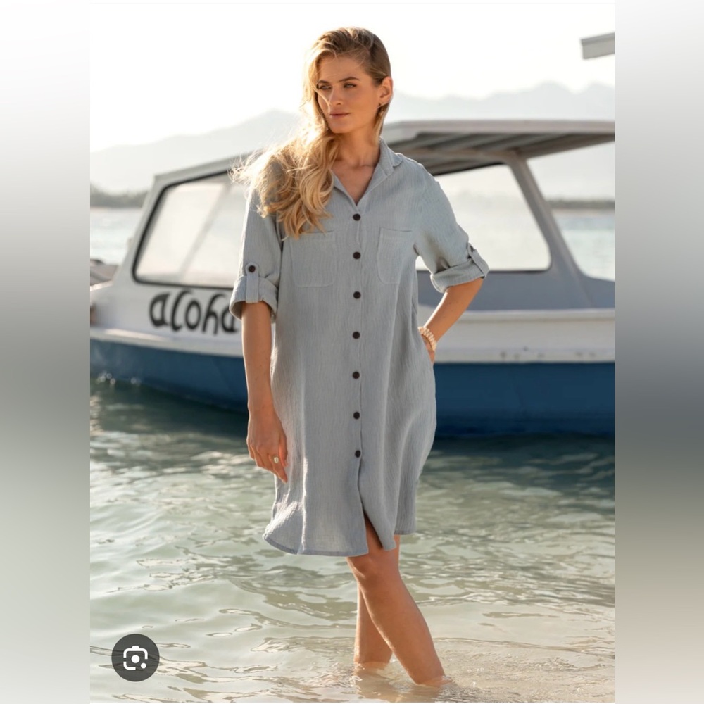 Nomad the label Slate Blue Button-Up Swim Cover-Up